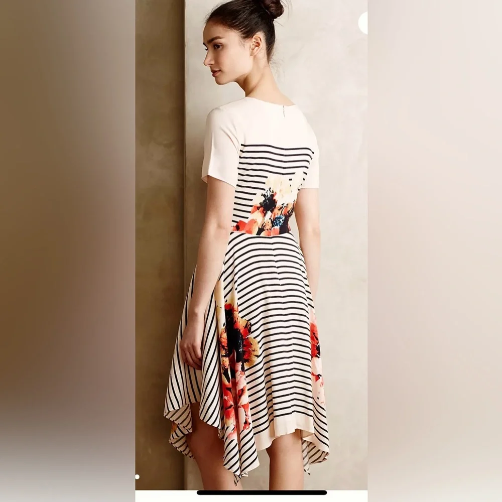Anthropologie Corey Lynn Calter Cream and Black Striped Flower Dress - Picture 2 of 5